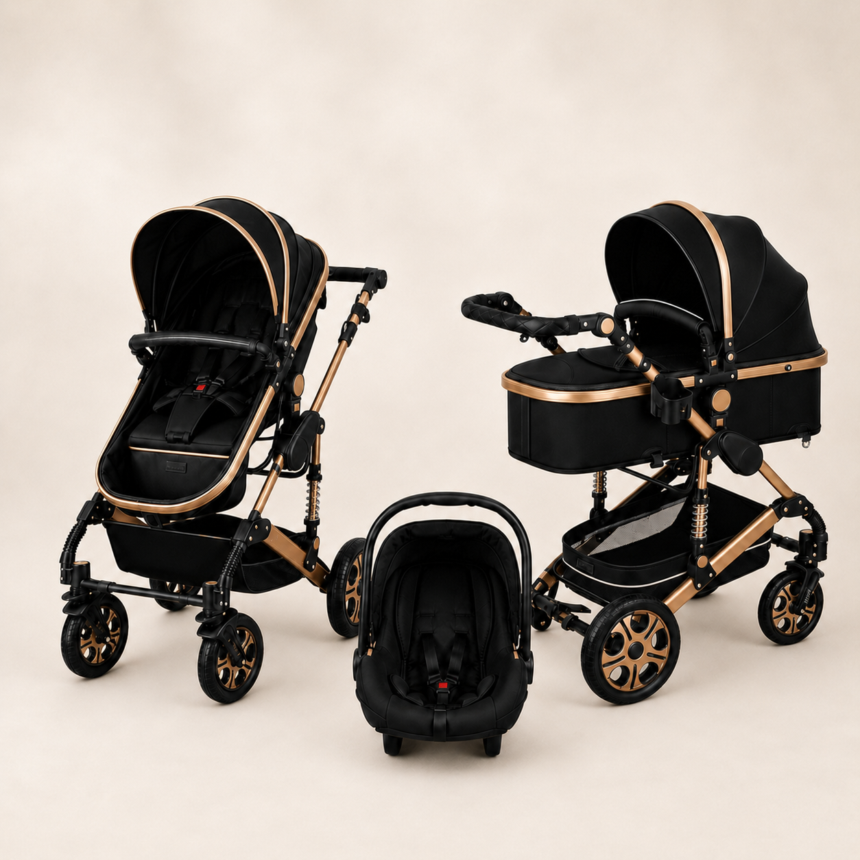 Luxe 3-in-1 Kinderwagen Zwart/Koper
